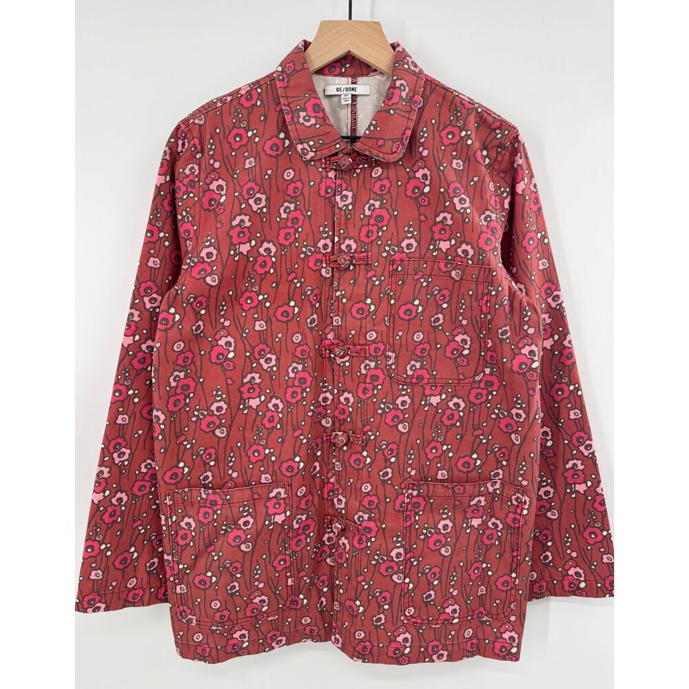 RE/DONE 70s Red Floral Cotton / Canvas Jacket Knot Front Chore Jacket Rare OS
